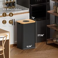Poubelle de recyclage 100L pour cuisine, panier de rangement 26 gallons avec couvercle en bambou, conteneur de collecte de bouteilles avec trou