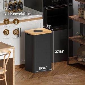 Contenitore <span class=keywords><strong>per</strong></span> Riciclaggio da Cucina 100L, Cestino <span class=keywords><strong>per</strong></span> Rifiuti da 26 Galloni con Coperchio in Bambù, Contenitore <span class=keywords><strong>per</strong></span> Raccolta Bottiglie con Foro - Product Image 4