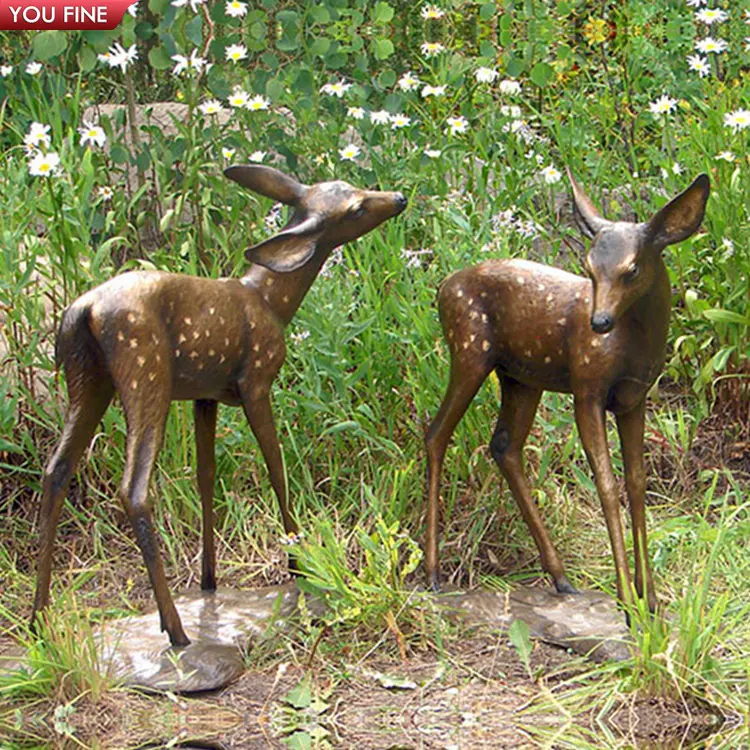 Sika-estatua de bronce de metal para jardín al aire libre, escultura de venado de latón, tamaño real