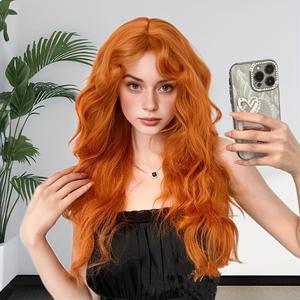 Perruque de style européen et américain pour femme, sexy, avec frange orange désordonnée, <span class=keywords><strong>cheveux</strong></span> synthétiques bouclés longs et ondulés, volumineuse, polyvalente, pour usage quotidien et cosplay - Product Image 3