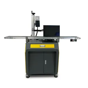 CCD visual auto positioning fiber laser marking machine used on moving production line engraving electrical small parts