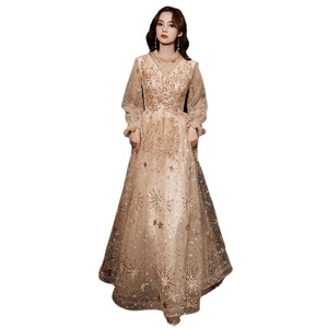 Women's Elegant Evening Gown Empire Waist High Neck Ball Gown Embroidered Organza Vintage Long Dress For Banquets And Hostess - Product Image 5