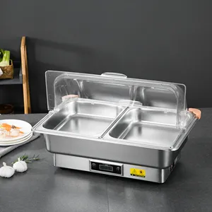 Electric Chafing Dish With PC Lid Electric Food Warmer Food Grade Stainless Steel Buffet Equipment