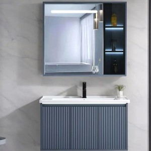 Modern Luxury blue Bathroom Vanity cabinet with Lighting Ceramic Lacquer Finish PVC Storage Smart <b>Mirror</b> Water Resistant - Product Image 6