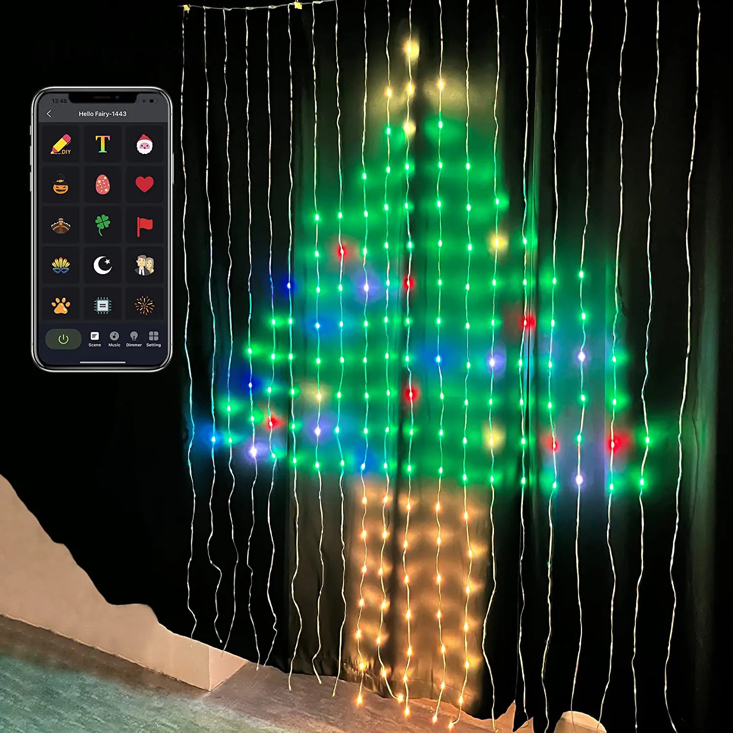 Programmable Fairy Curtain 400LED Smart Pixel Lights RGBIC APP Control DIY Text Led Curtain Lights Decor Christmas Lights