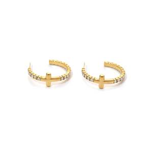 <b>Crystal</b> <b>Earrings</b> Gold Plated 316L Stainless Steel Cross Design <b>Studs</b> For Women Fashion Jewelry - Product Image 1