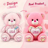 Ours en peluche personnalisé assis, animaux en peluche roses, blancs, trois couleurs, pour les acheteurs de fleuristes
