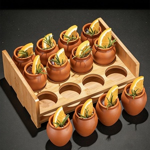 Verres à shot en céramique d'argile mexicaine personnalisés avec logo, pour mariage, verres à cocktail fantaisie marron - Product Image 3