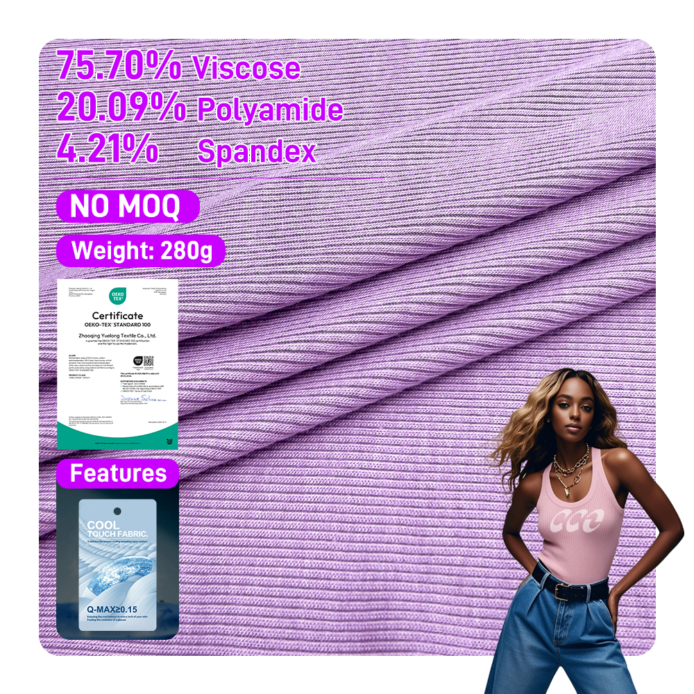 Wholesale Dyed Knit Rib Viscose Nylon Spandex Fabric for Stretch T-Shirts Dresses Girls Heavyweight 280 GSM Comfortable Flexible