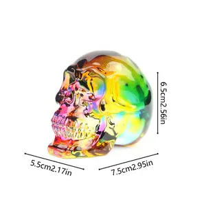 Wholesale Crystal Skulls Head Statues Figurines K9 Glass Skulls Gemstone Halloween Decor Gifts For Women Plating Blue Amber Pink