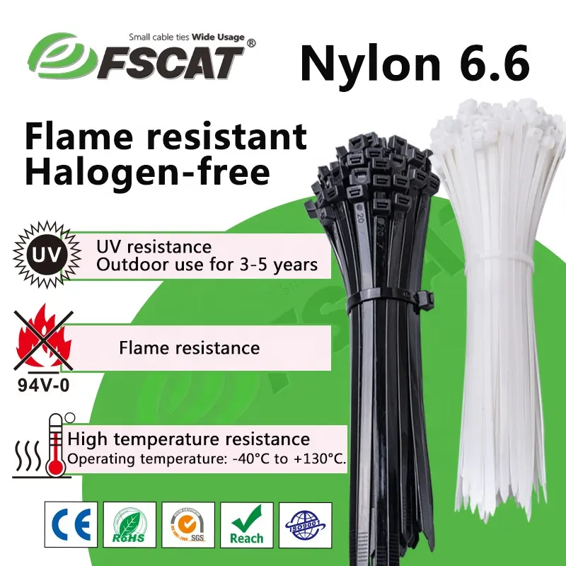 FSCAT 4,8*200mm bridas magnéticas Nylon 66 bridas abrazadera naturaleza o negro bandido alambre bridas Correa ZAP