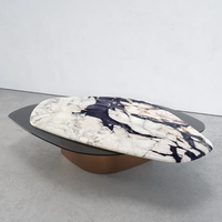 Table basse en marbre veiné blanc Dream Home avec plateau, base à double cylindre, en pierre naturelle, pour salon