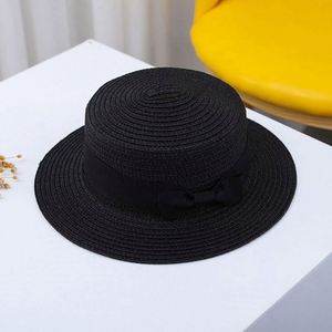 Chapeaux de plage d'été en gros pour enfants, protection solaire, chapeau de paille à calotte plate pour enfants avec ruban - Product Image 6