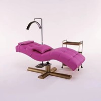 Vente Chaude Lit Esthétique Courbé Réglable pour Sourcils et Soins du Visage en Cuir Noir Moderne avec Table et Chaise