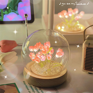 Regalo para el Día de la Madre, Lámpara Romántica de Tulipanes, Luz Nocturna <span class=keywords><strong>LED</strong></span> de Tulipanes Morados/Rosados, Tulipán de Vidrio DIY con Luz <span class=keywords><strong>LED</strong></span>, Lámpara de Flores Artificiales - Product Image 3