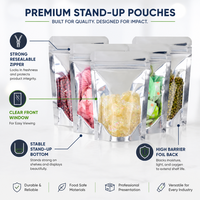 Sachet Doypack en Mylar argenté avec fenêtre transparente et fermeture éclair refermable, en feuille d'aluminium, pour emballage alimentaire, vente en gros OEM