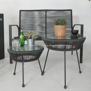 Ensemble de mobilier de patio en acier tressé pour hôtel, villa moderne, extérieur et loisirs, avec doubles tables basses et chaises pour cour - Product Image 2