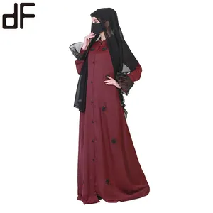 Индивидуальная Исламская одежда, новейший дизайн, мусульманское платье, Саудовская Абая, Великобритания, темно-бордовые, с открытой кружевной вышивкой, для женщин, абайя