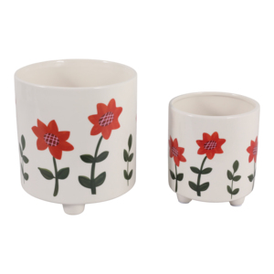 Set di vasi in ceramica dipinti a mano con fiori rossi per decorazioni interne ed esterne, 2 misure - Product Image 1