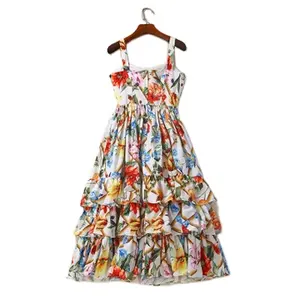 Nanchang Auyan, летнее платье с принтом роз и пионов, длинное летнее платье для девочек с цветами