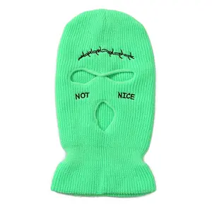 新款时尚全脸覆盖帽子豆豆3孔巴拉克拉瓦徒步骑行滑雪冬季户外保暖针织女帽