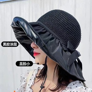 Chapeau de soleil à large bord pour femme, respirant, anti-UV, en paille, pour la plage et l'été, avec protection visage et cou, kaki, rose, bleu marine - Product Image 5