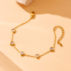 European American Fashion Heart Shape Gold Plated Stainless Steel Jewelry <b>Set</b> Necklace <b>Bracelet</b> Earrings Gift - Product Image 3