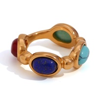 Pierre naturelle acier inoxydable pierres colorées incrustées Turquoise Lapis Lazuli bague plaqué or 18K étanche bijoux pour femmes