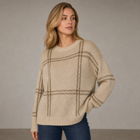 Pull en tricot à carreaux pour femme Joydressing, col rond, manches longues, décontracté, pour la vente en gros aux boutiques