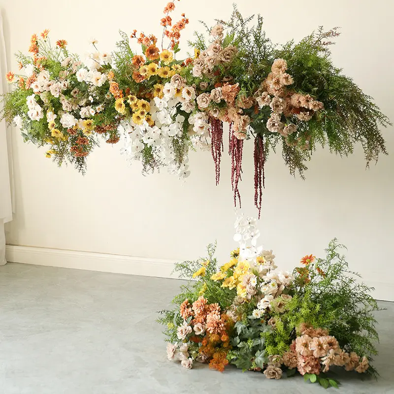 Arranjo de plantas e flores artificiais para casamento, acessórios de Natal feitos à mão, pilhas de flores artificiais para paisagismo