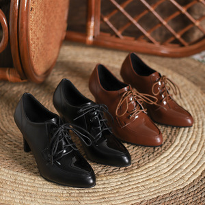 <span class=keywords><strong>Chaussures</strong></span> habillées rétro pour femmes, style Oxford à lacets, à talon carré bicolore, bout pointu, à enfiler, vintage, pour le bureau, le club et la mode - Product Image 3