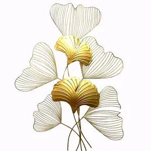 Ginkgo Leaves Gold Wrought Iron Wall Hanging Luxury Ginkgo Leaf Wall Decoration Easy to Hang