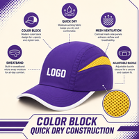 Snel drogende baseballcap met kleurblokken, mesh, ademend, zweetband, verstelbare gesp, sport, aangepast logo, OEM, groothandel, lage minimale bestelhoeveelheid