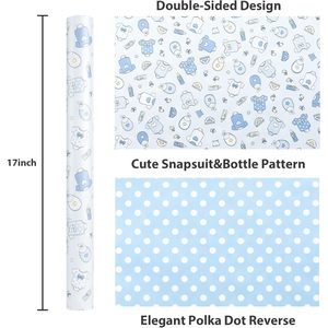 MAYPLUSS Baby <b>Wrapping</b> <b>Paper</b> 17Inch X 16.5Feet Blue Boy Snapsuit Bottles Design For Baby Shower First Birthday - Product Image 3