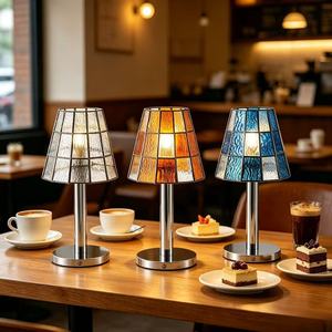 <span class=keywords><strong>Lampe</strong></span> de table en verre mosaïque <span class=keywords><strong>Tiffany</strong></span> vintage nordique du milieu du siècle, lumière d'ambiance rétro de luxe pour restaurant, bar, décoration de chambre - Product Image 1