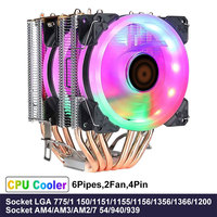 Mute 90MM PWM Fan 6 Tube de cuivre CPU Radiateur pour processeur d'ordinateur LGA775 1155 1200 1700 1356 X79X99 2011 Computer Case
