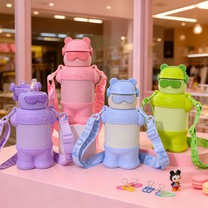 Gourde isotherme en acier inoxydable Music Bear avec paille pour enfants, utilisation extérieure, 500 ml, design dessin animé, double paroi isolée - Product Image 5