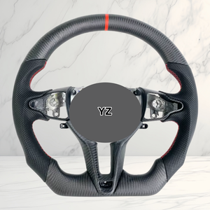 Volante de Coche YZ Center Mark de Fibra de Carbono Mate y Cuero Perforado para <span class=keywords><strong>Hyundai</strong></span> <span class=keywords><strong>Accent</strong></span> I10 I20 Getz Elantra N I30N I20N - Product Image 1