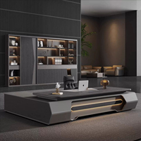 Bureau de direction luxueux et moderne, minimaliste, en forme de L, avec éclairage LED, modulaire, pour PDG, mobilier de bureau sain