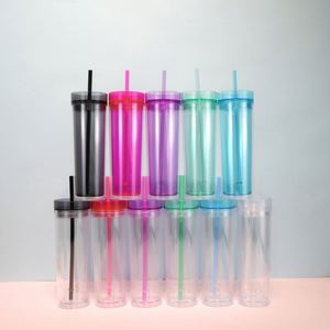 Gobelet isotherme en acrylique à double paroi de 16 oz avec couvercle à paille, personnalisable avec logo, pour bar à jus et smoothies - Product Image 5