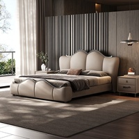 Lit Moderne de Luxe Léger en Bois de Pin Personnalisable, Cadre Simple pour Chambre Parentale, Haut de Gamme, Ambiance Raffinée, Double, avec Dossier Souple pour Mariage