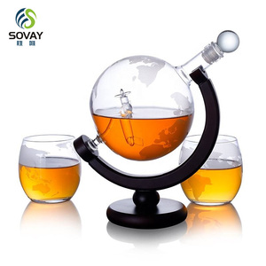 Ensemble de carafe sphérique pour whisky de 850 ml avec 2 verres à whisky sculptés, adapté pour le rhum, la tequila, la vodka, idéal pour les cadeaux - Product Image 3