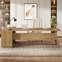 Bureau de direction en L de 78 pouces avec tiroirs, classeur latéral et étagères de rangement, mobilier de bureau marron, vente en gros OEM