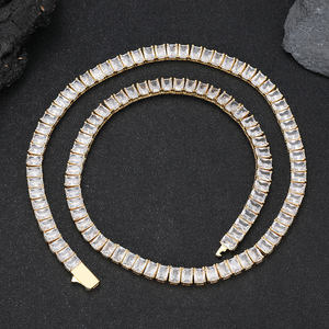 Collar de cadena de tenis Chapado en plata NOUYA para mujer, piedras de circón Baguette de 6mm, joyería fina de Hip Hop, cadenas de tenis - Product Image 4