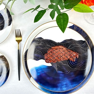 Cadeaux de mariage, vaisselle de luxe, assiette en céramique bleue, ensembles de vaisselle - Product Image 3