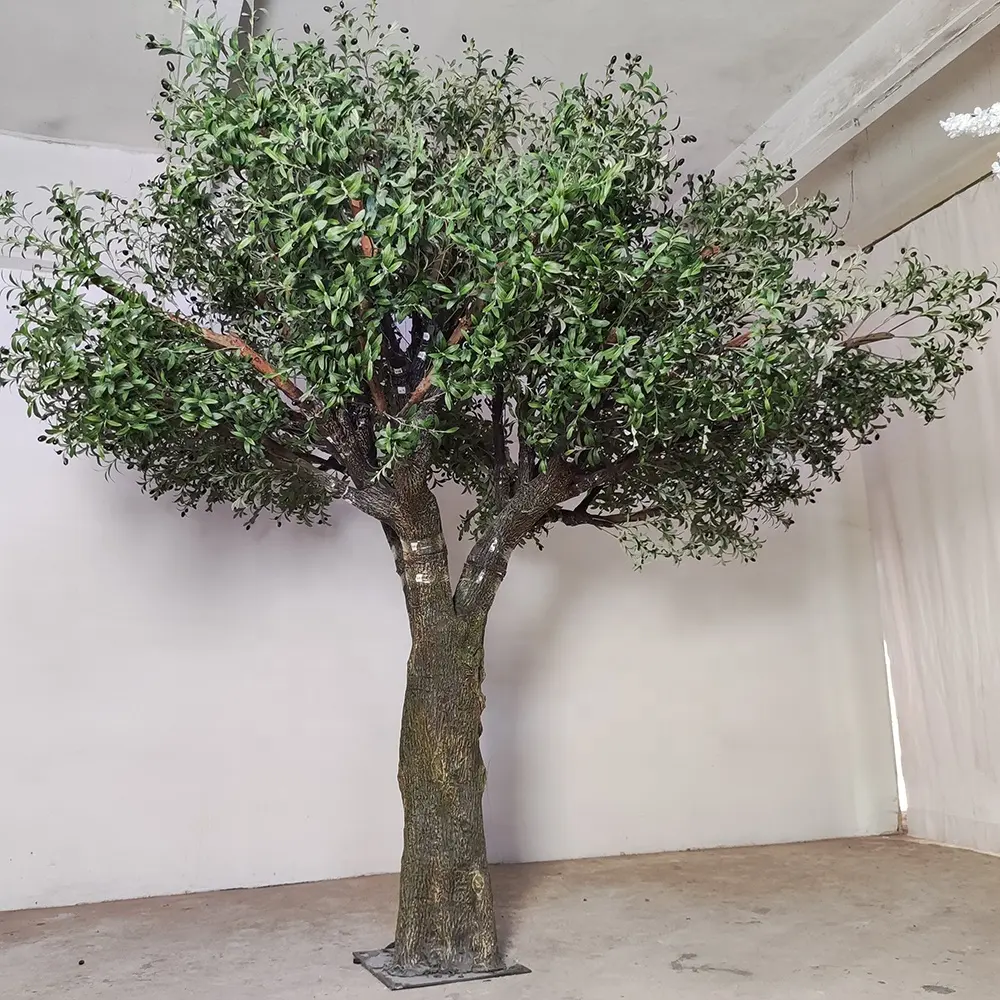 Venta al por mayor de altura personalizada olivo artificial de fibra de vidrio de hoja perenne de gran tamaño de árbol natural árboles grandes artificiales