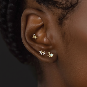Collection de Boucles d'Oreilles YML&S925 Plaquées Argent Or avec Étoiles et Lunes en Zircon Cubique : Styles Assortis de Boucles d'Oreilles pour Femmes - Product Image 5