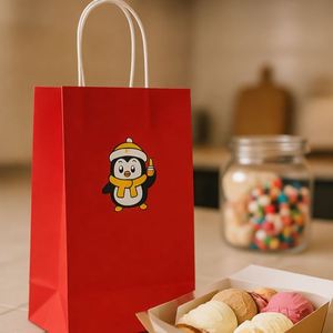 Custom Printed Eco-Friendly Durable <b>Biodegradable</b> Kraft Paper Ice Cream Bag with Heavy Duty Handle for Food <b>Packaging</b> - Product Image 4