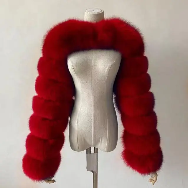 Gilet in pelliccia di volpe sintetica di tipo corto alla moda con bottoni su entrambi i lati scialle con maniche di alta qualità e prezzo più basso