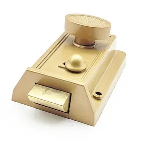 Deadbolt Rim Lock พร้อมกุญแจล็อคแบบโบราณสีทองพร้อมกุญแจประตูด้านหน้า